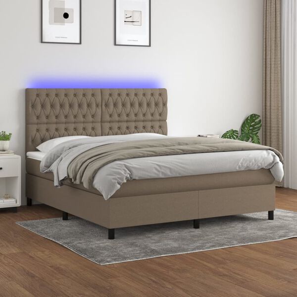 vidaXL Letto a Molle con Materasso e LED Tortora 180x200 cm in Tessuto