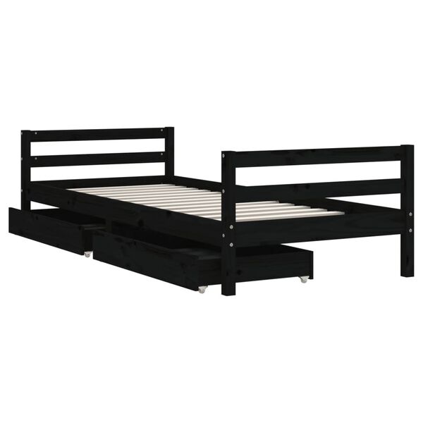 vidaXL Giroletto per Bambini con Cassetti Nero 90x190 cm Massello Pino