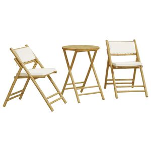 vidaXL Set da Bistrot Pieghevole 3 pz Cuscini Bianco Crema in Bamb&ugrave;