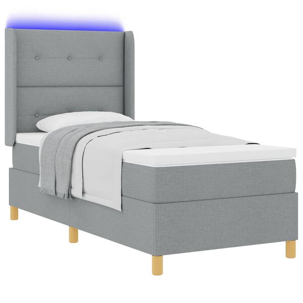 vidaXL Letto a molle con strisce LED Grigio chiaro 90 x 200 cm Tessuto
