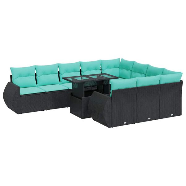 vidaXL Set Divani da Giardino 11 pz con Cuscini Polyrattan Acacia Nero