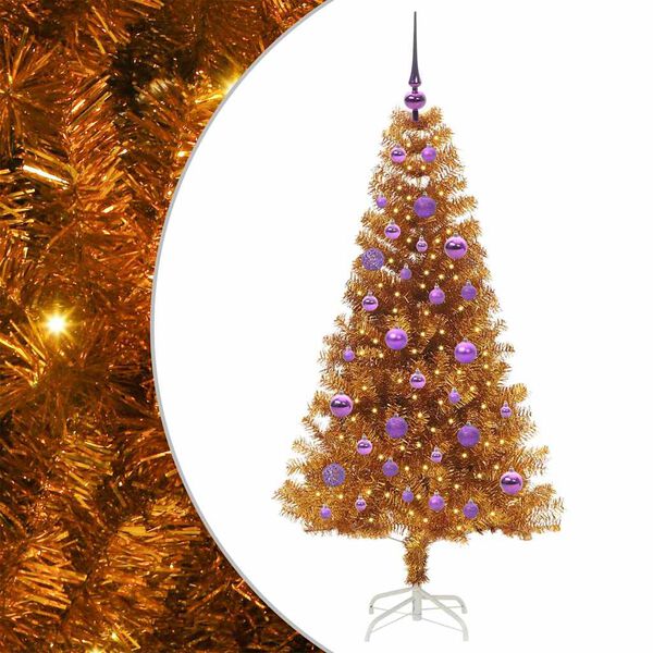 vidaXL Albero di Natale con 150 LED con supporto Oro 150 cm PET