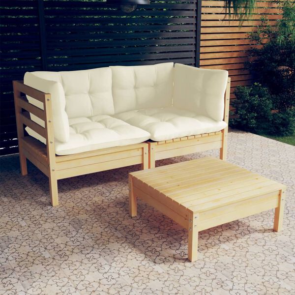 vidaXL Set Salotto da Giardino 3 pz con Cuscini Crema Legno di Pino