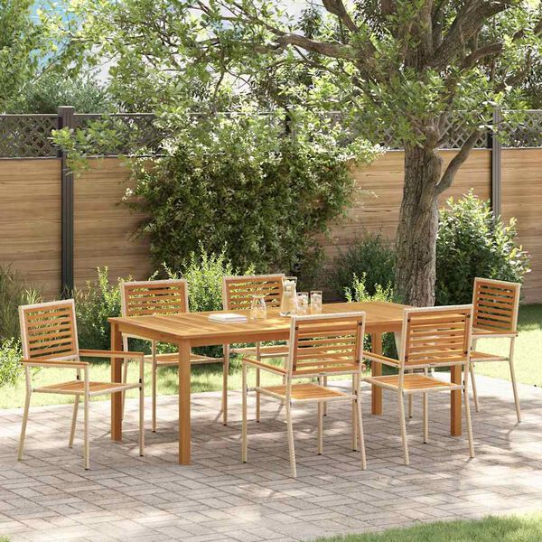 vidaXL Set da Pranzo per Giardino 7 pcs Beige Legno di Acacia Massello