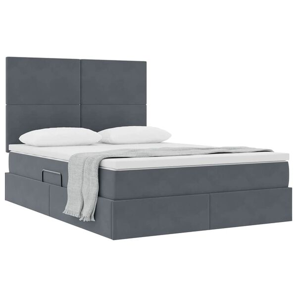 vidaXL Letto con contenitore e materasso Grigio scuro 140 x 200 cm