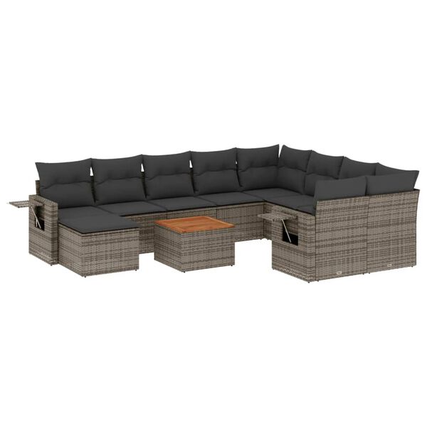 vidaXL Set Divani da Giardino 11 pz con Cuscini in Polyrattan Grigio