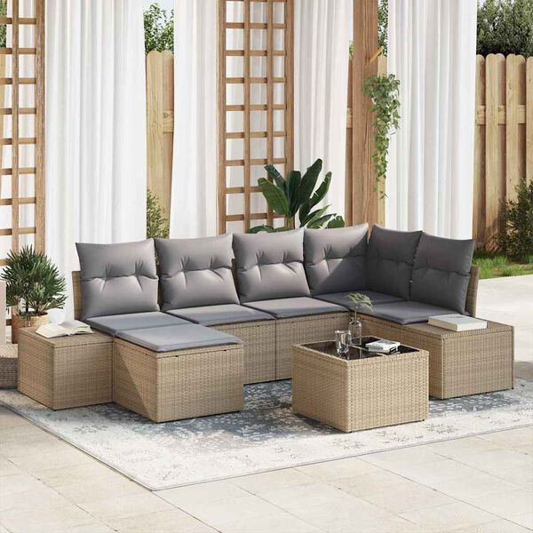 vidaXL Set Divano da Giardino 7 pcs Beige e grigio polyrattan