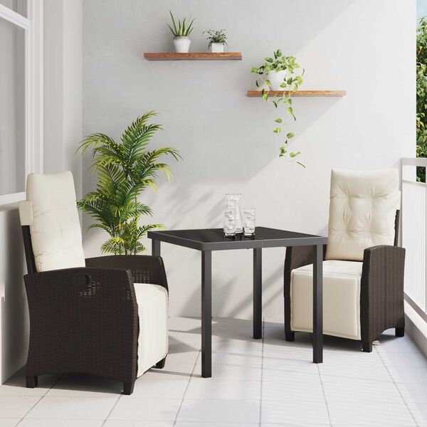 vidaXL Set da Pranzo per Giardino con cuscino 3 pcs Marrone polyrattan