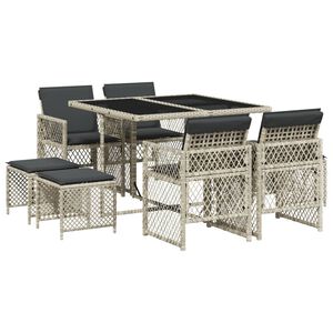 vidaXL Set Pranzo da Giardino 9pz con Cuscini Grigio Chiaro Polyrattan