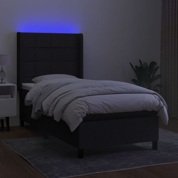 vidaXL Letto a Molle con Materasso e LED Nero 100x200 cm in Tessuto