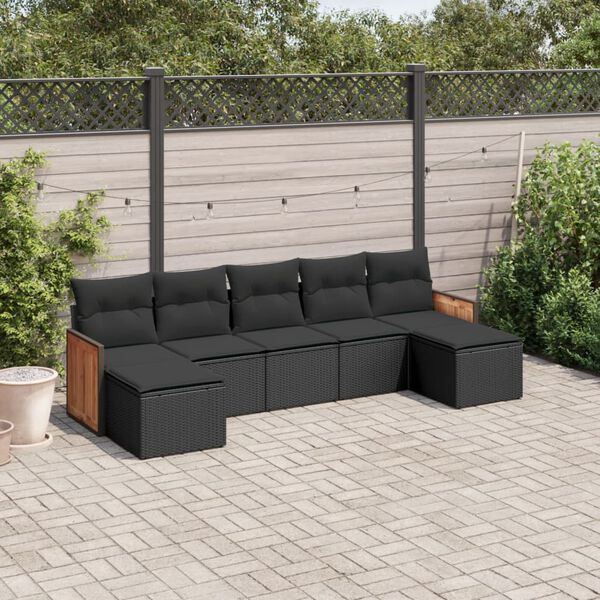 vidaXL Set Divani da Giardino con Cuscini 7pz Nero Polyrattan