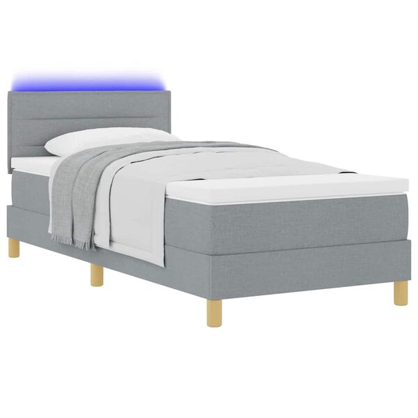 vidaXL Letto a Sorgente LED con led Grigio chiaro 90 x 190 cm Tessuto