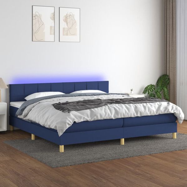 vidaXL Letto a Molle Materasso e LED Blu 200x200cm in Tessuto