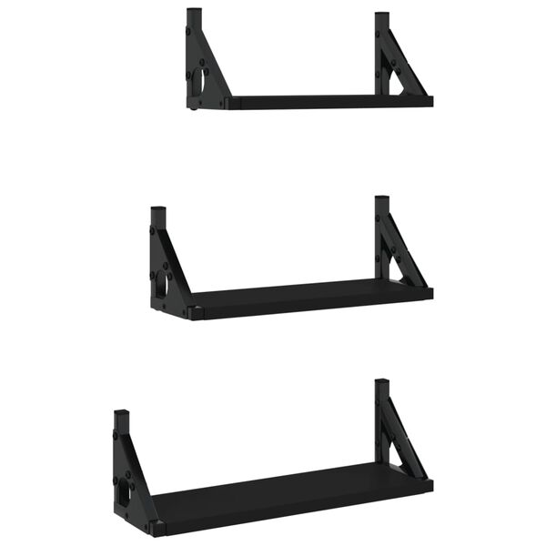 vidaXL Set Mensole da Parete 3pz Nero in Legno Multistrato