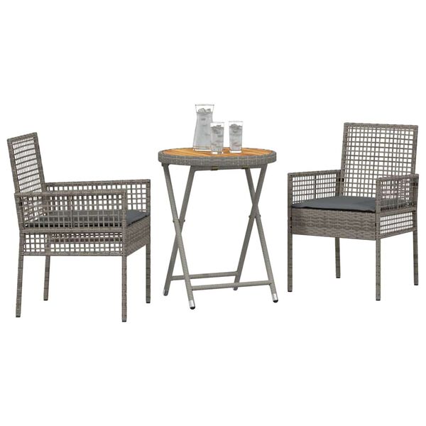 vidaXL Set Bistro da Giardino 3 pcs Grigio polyrattan