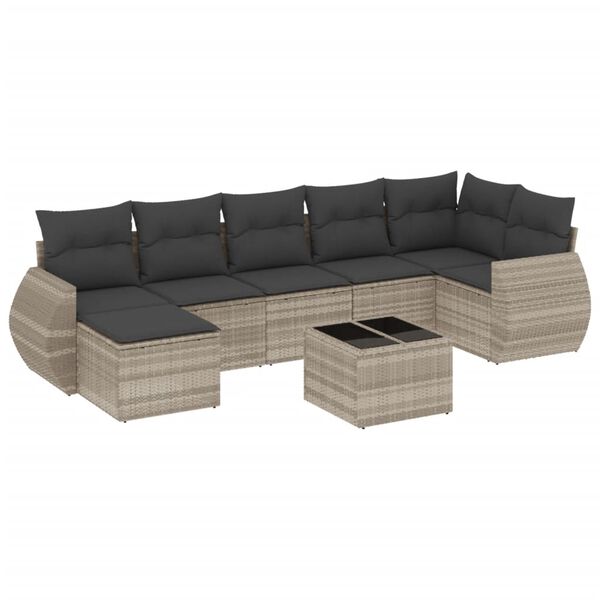vidaXL Set Divano da Giardino 8pz con Cuscini Grigio Chiaro Polyrattan