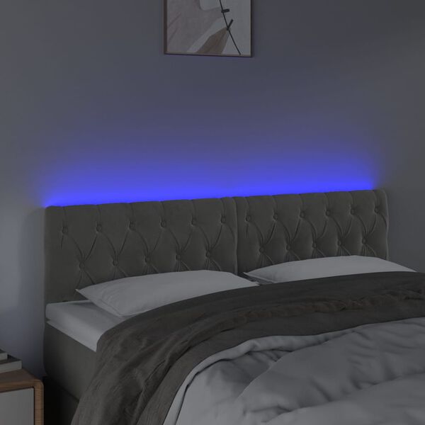 vidaXL Testiera a LED Grigio Chiaro 144x7x78/88 cm in Velluto