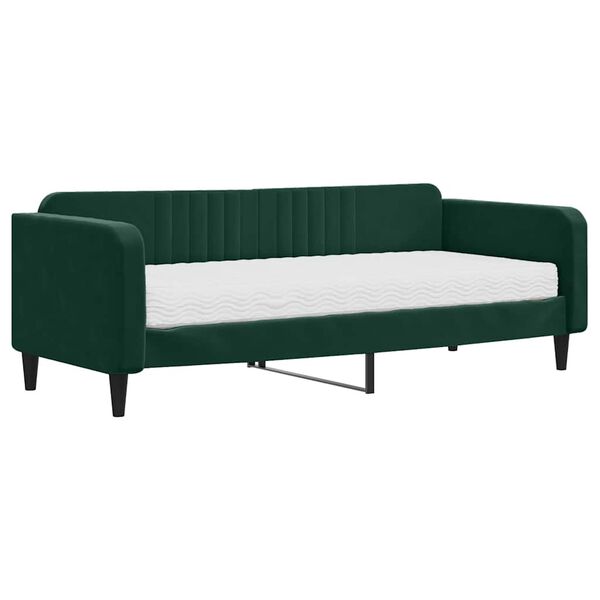 vidaXL Divano Letto con Materasso Verde Scuro 90x200 cm in Velluto