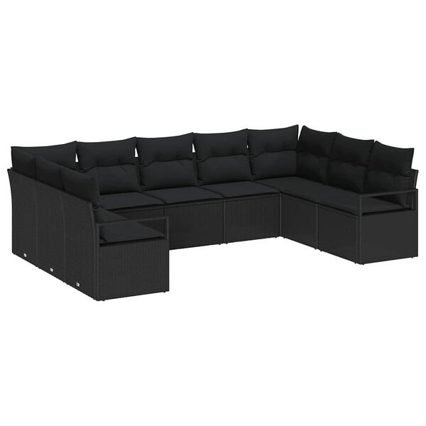 vidaXL Set di divani con cuscino 9 pcs Nero polyrattan