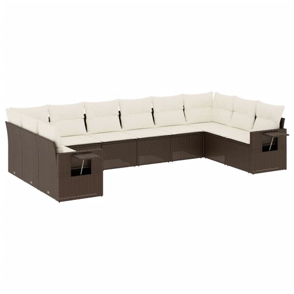 vidaXL Set Divani da Giardino 10pz con Cuscini in Polyrattan Marrone