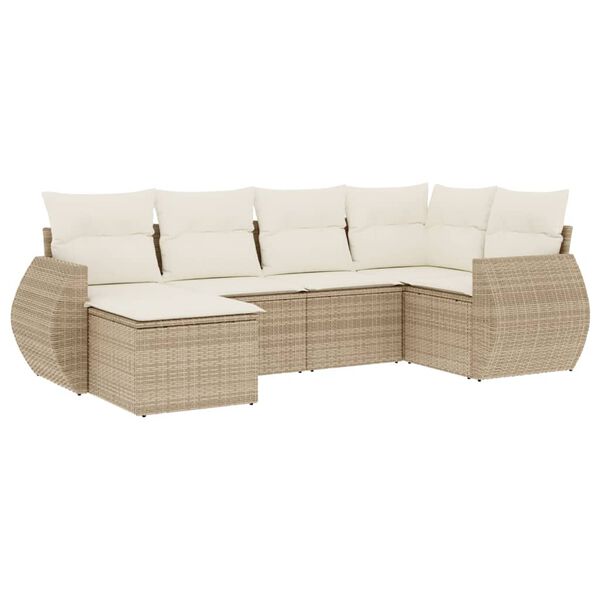 vidaXL Set Divano da Giardino 6 pz con Cuscini Beige in Polyrattan