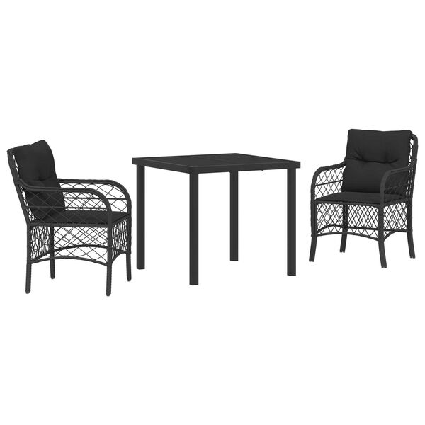vidaXL Set da Pranzo per Giardino con cuscino 3 pcs Nero polyrattan