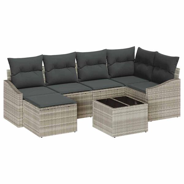 vidaXL Set di divani con cuscino 7 pcs Grigio chiaro polyrattan
