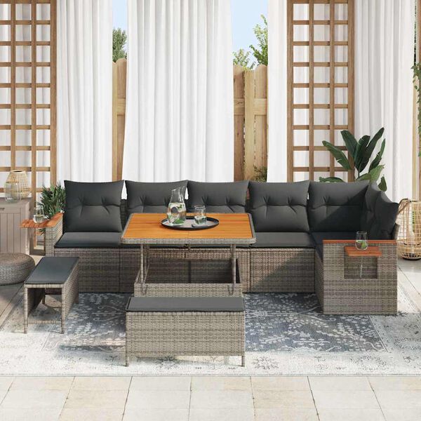 vidaXL Set Divano da Giardino con cuscino 11 pcs Grigio polyrattan