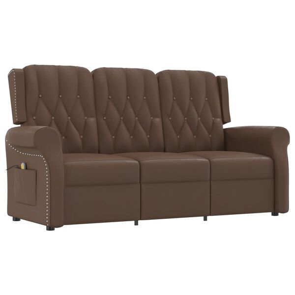 vidaXL Poltrona Massaggiante Reclinabile 3 Posti Marrone in Similpelle