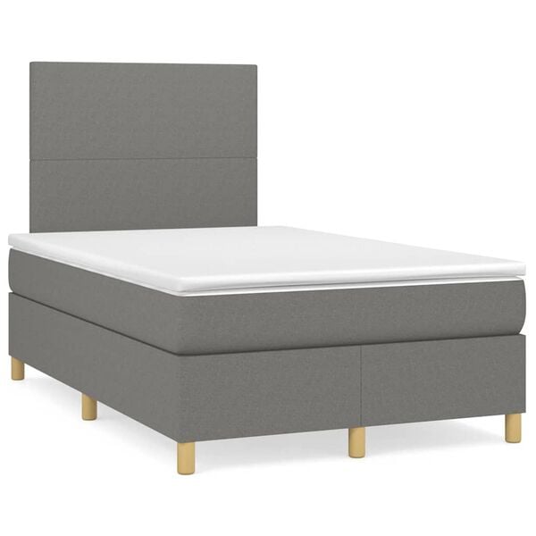 vidaXL Letto a Molle Materasso e LED Grigio Scuro 120x190cm in Tessuto