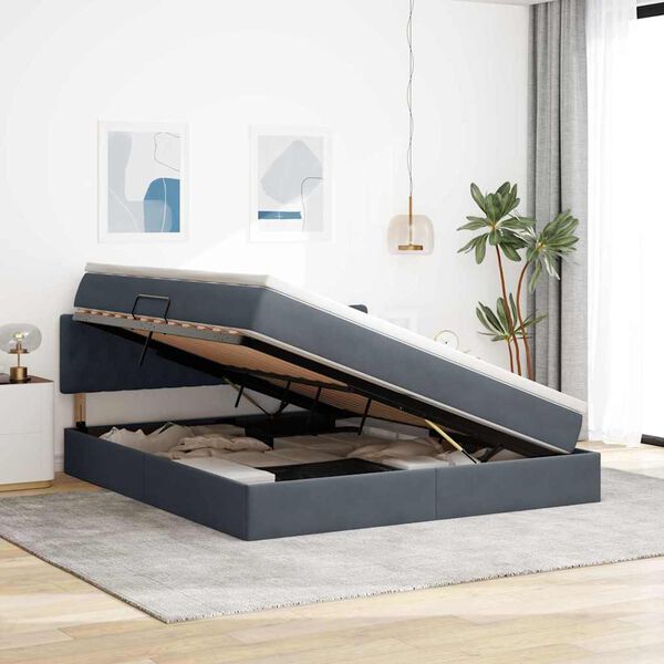 vidaXL Letto con contenitore e LED Grigio scuro 180 x 200 cm Velluto