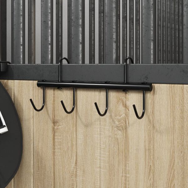 vidaXL Supporto Briglie con 6 Ganci Girevoli Nero in Acciaio