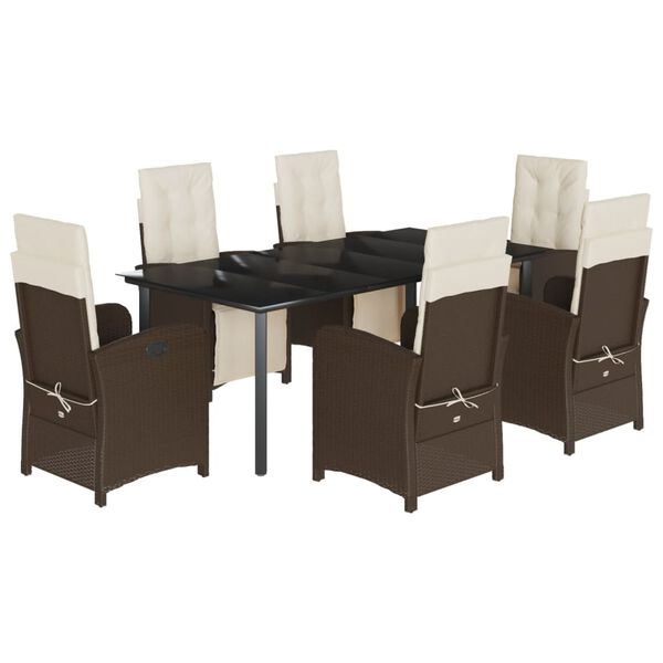 vidaXL Set da Pranzo da Giardino 7pz con Cuscini in Polyrattan Marrone