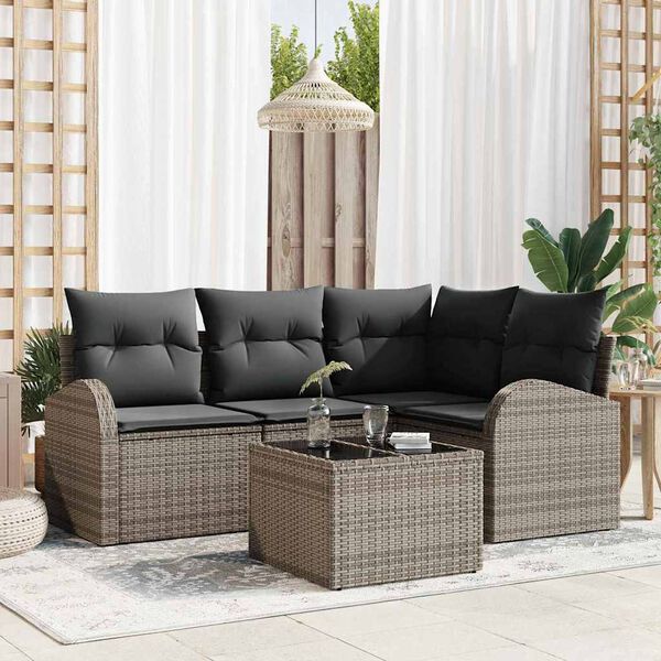 vidaXL Set Divano da Giardino con cuscino 5 pcs Grigio polyrattan