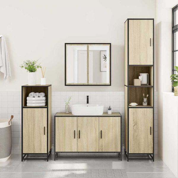 vidaXL Set Mobili da Bagno 4 pz Rovere Sonoma in Legno Multistrato