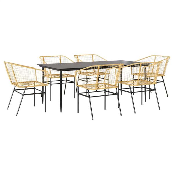 vidaXL Set Pranzo da Giardino 7pz Marrone Polyrattan Vetro