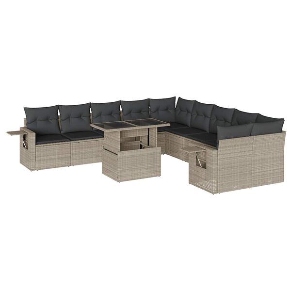 vidaXL Set Divani da Giardino 11 pz con Cuscini in Polyrattan Grigio