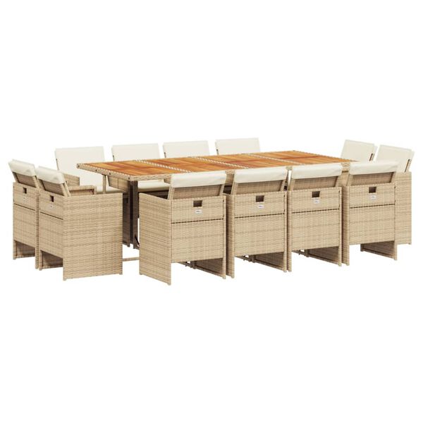 vidaXL Set da Pranzo da Giardino 13 pz con Cuscini Beige in Polyrattan