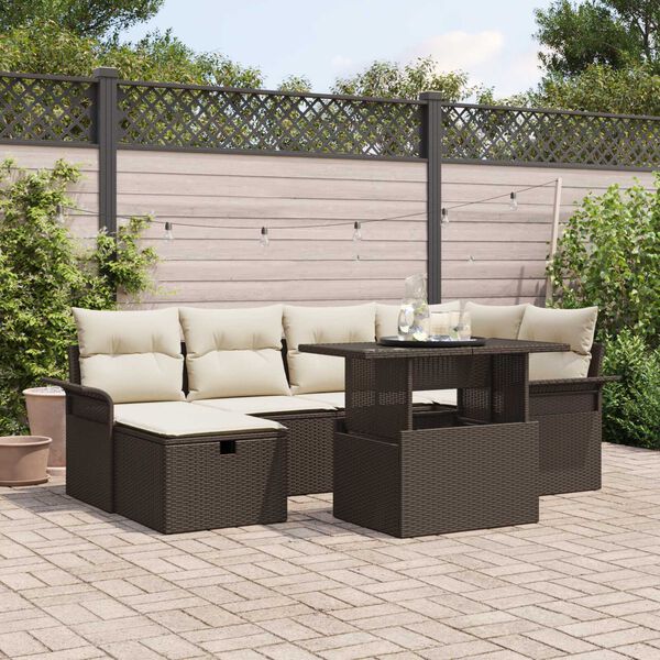 vidaXL Set Divano da Giardino con cuscino 7 pcs Marrone Poly Rattan