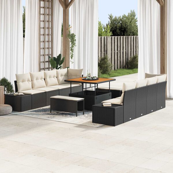 vidaXL Set Divano da Giardino con cuscino 11 pcs Nero polyrattan