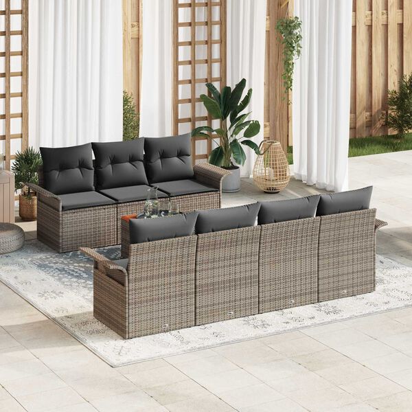 vidaXL Set Divano da Giardino con cuscino 8 pcs Grigio polyrattan