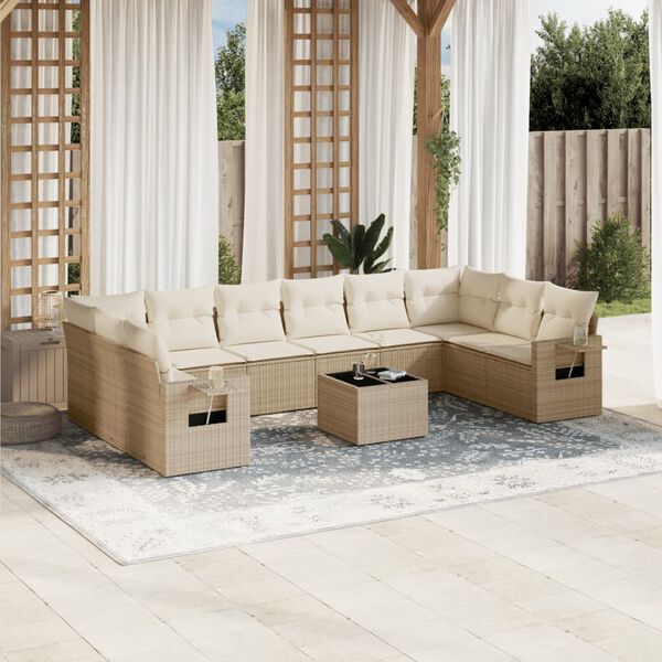 vidaXL Set Divani da Giardino 11 pz con Cuscini Beige in Polyrattan