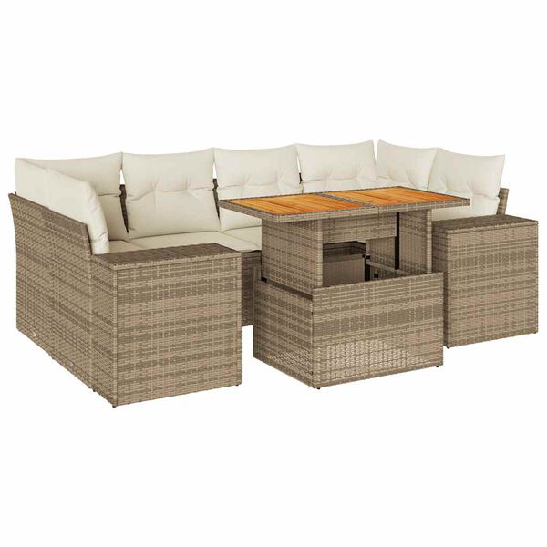 vidaXL Set Divani da Giardino 7 pz con Cuscini Beige in Polyrattan