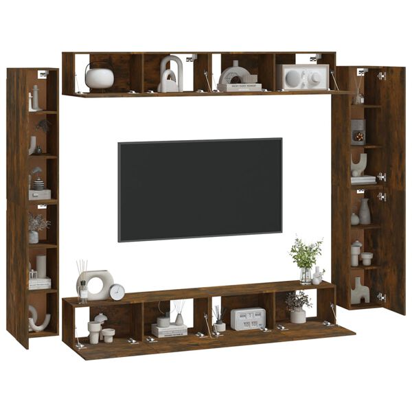 vidaXL Set Mobili Porta TV 8pz Rovere Fumo in Legno Multistrato