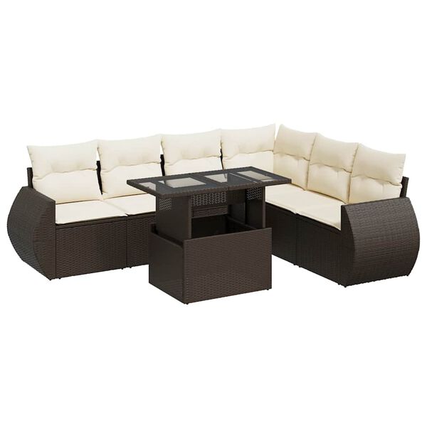 vidaXL Set Divani da Giardino 7 pz con Cuscini Marrone in Polyrattan