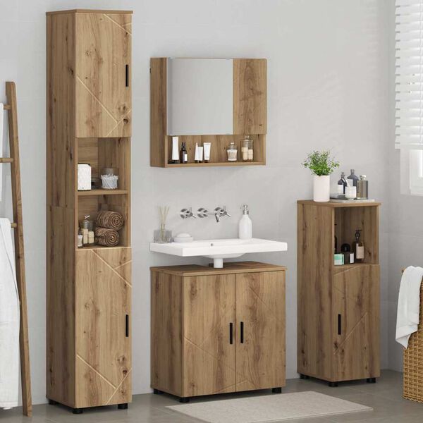 vidaXL Set di mobili per il bagno con porta 4 pcs Rovere artigianale