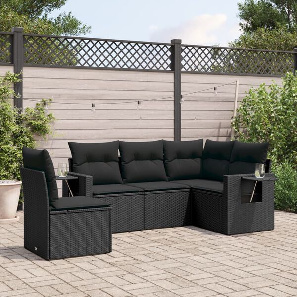 vidaXL Set Divani da Giardino 5 pz con Cuscini in Polyrattan Nero