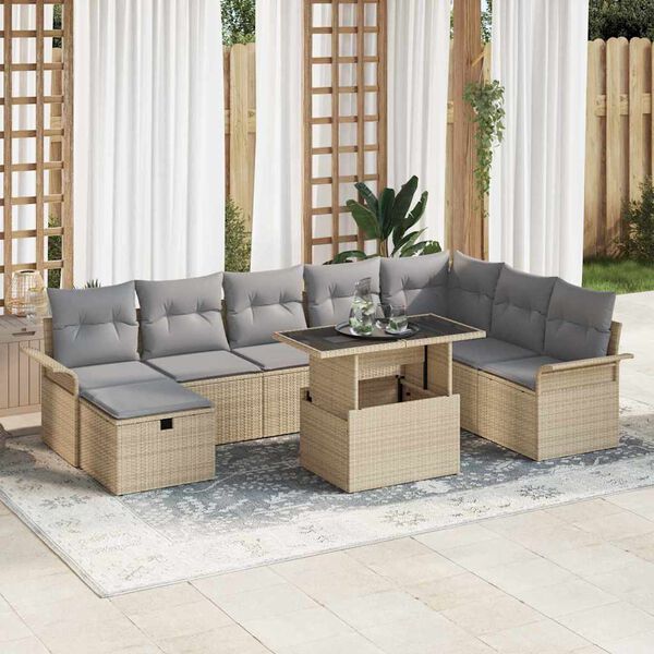 vidaXL Set Divano da Giardino con cuscino 9 pcs Beige Poly Rattan