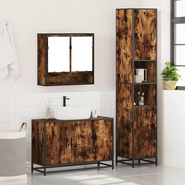 vidaXL Set Mobili da Bagno 3 pz Rovere Fumo in Legno Multistrato