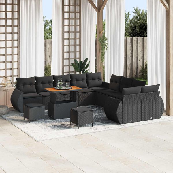 vidaXL Set Divano da Giardino 13 pcs Nero polyrattan